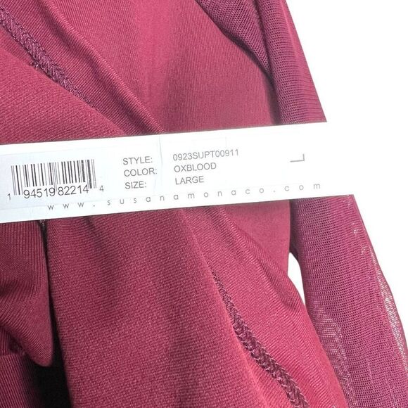 NEW Susana Monaco Crew Neck Mesh Long Sleeve Top in Oxblood Large - Picture 6 of 12